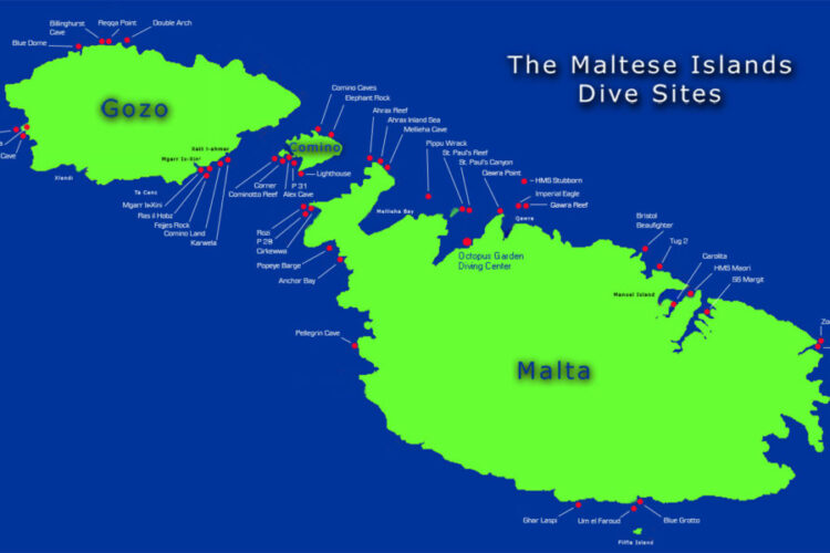 Tauchgebiet Map Octopus Garden Diving Centre Malta